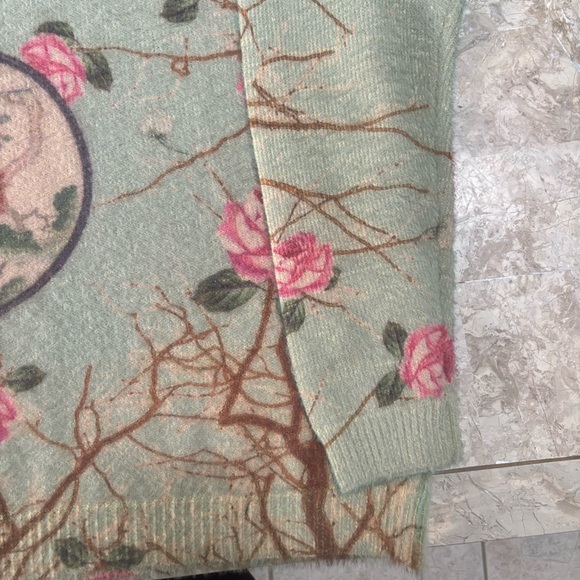 Artsy Floral Oversized Fuzzy Soft Knit Sweater Cotton Wool Cozy Blend Size XL-1X - Picture 7 of 9